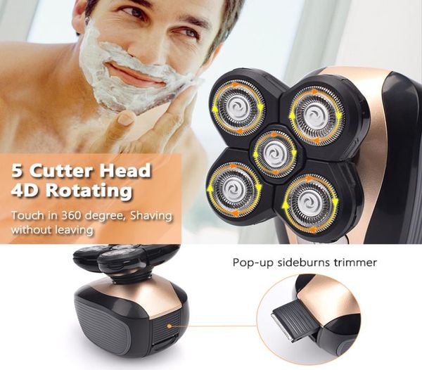 

5 in 1 4d electric men rechargeable bald head shaver floating heads beard rotary shavers cordless nose ear hair trimmer razor clip9416293