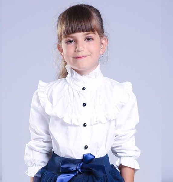 

girl ruffled shirt kids white clothes teenager slim waist blouse fashion infant school uniforms shirts longsleeve clothing y4341400, White;black