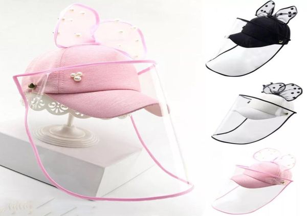 

summer child kids beaded lace bowknot baseball cap mask removable anti flying saliva dustproof sun hat cover peaked cap a33559078733, Yellow