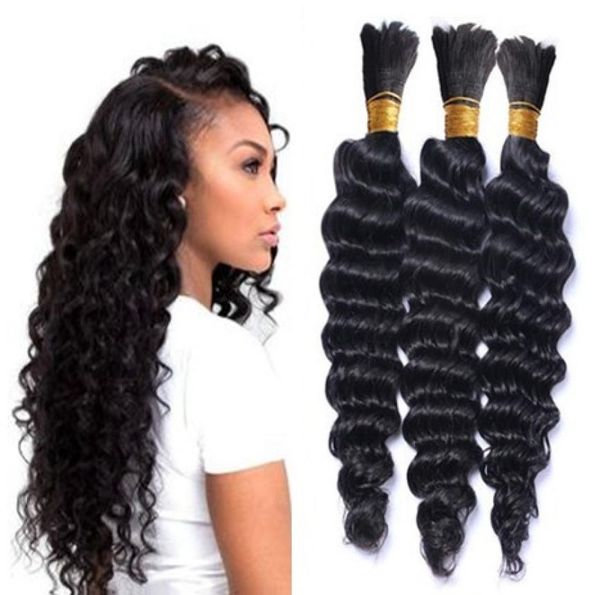 

deep curly hair bulk 3pcs natural black human bulks hair for braiding no weft 8a grade3572891