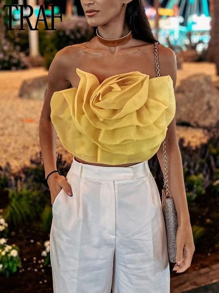 

women's blouses shirts traf yellow floral crop women organza corset female backless for women beach summer women and blouses 230705, White