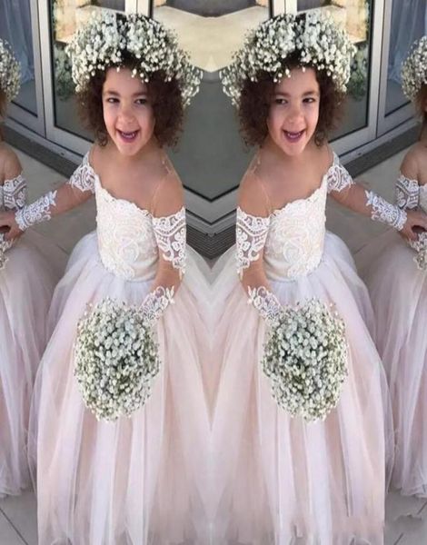 

lace sheer long sleeves little girls pageant gowns tulle ball gown flower girl dresses for wedding baby birthday party dress 967009, White;blue