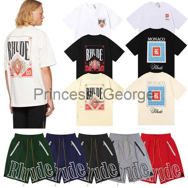 

mens tshirts 2023 ins designer rhude mens tshirts casual cotton loose short sleeved tee shorts summer fashion beach pants men streetwear pan, White;black