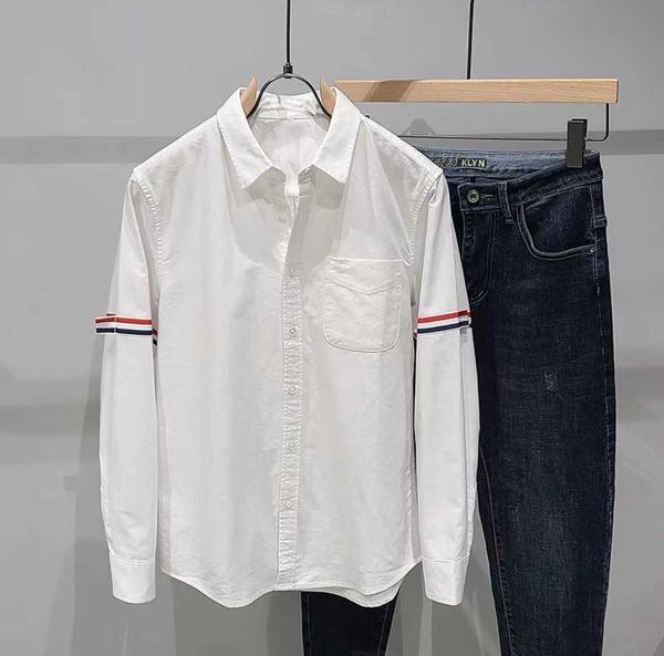 

new mens shirts tb thom street fashion korea design armband striped shirts spring autumn covered business shirts, White;black