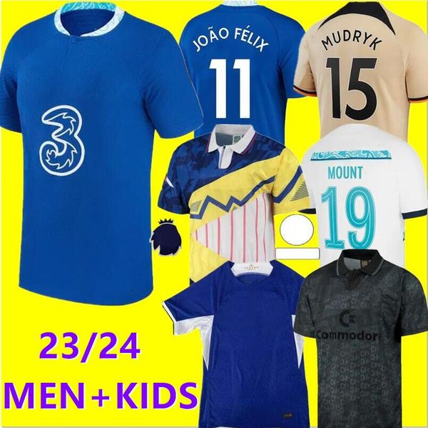 

22/23/24 cfc barkley soccer jerseys joao felix pulisic ziyech 2023 sterling jorginho t. silva mount kante chilwell ziyech havertz mash up bl, Black;yellow