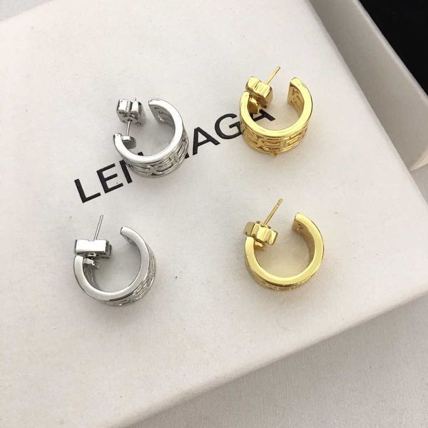 

jewelry bb earrings 21 new c-shaped ear studs women's double small crowd smooth gold plated letter, Golden