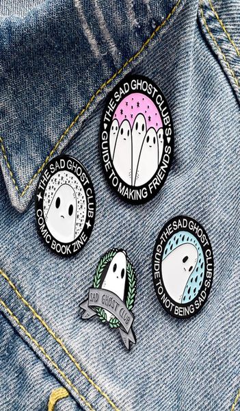 

sad ghosts club cute small funny enamel brooches pins for women demin shirt decor brooch pin metal kawaii badge fashion jewelry3603808, Blue