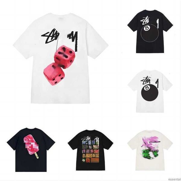 

men's women t-shirts stussys pure cotton shorts sleeves t shirts summer wear stripe pattern sweatshirt crewneck loose casual quick dry, White;black