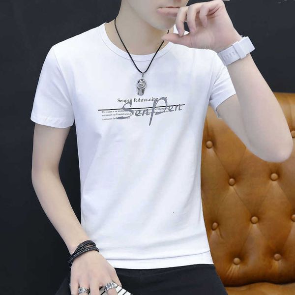 

2023 summer men's short sleeve t-shirt round neck cotton solid color fashion brand large advertising shirt, White;black
