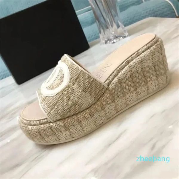 

2023-designer sandal wedge sandals women slippers flip flops flat thick bottom embroidery comfortable platform sandals casual summer, Black