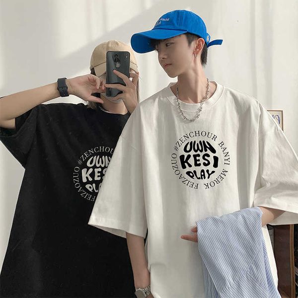 

2023 new men's ins korean casual loose fitting t-shirt trendy comfortable and versatile for daily couples version, White;black