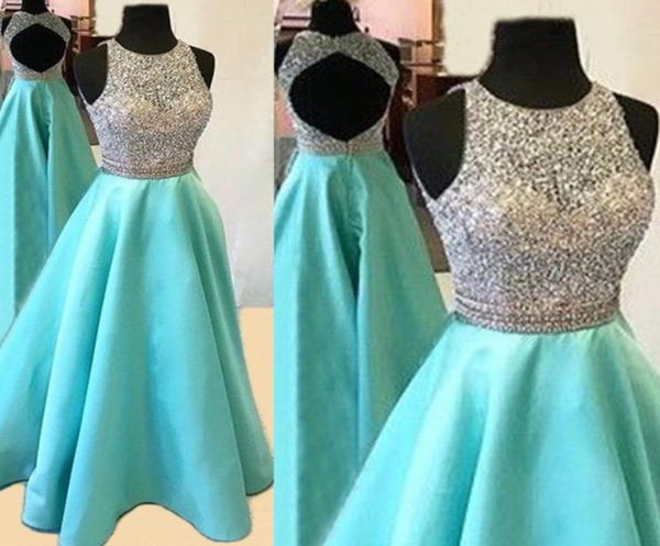 

mint satin backless prom dress with delicate beadings open back a line formal evening party dresses cust3169377, Black