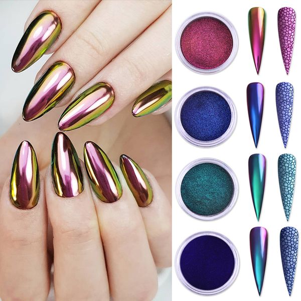 

nail glitter 1box chameleon mirror nail glittering powder metallic effect colors pigment nail art dust decorations black base needed 230705, Silver;gold