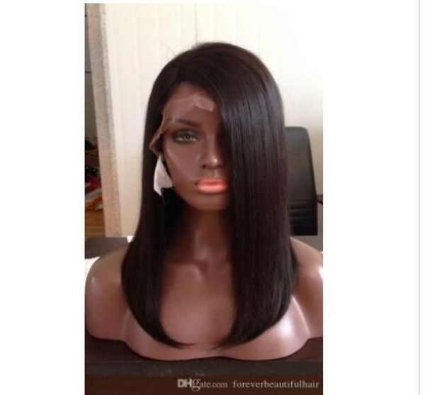 

short bob wig for women brazilian remy hair straight lace front human hair wigs side part bleached knots medium size9619726, Black