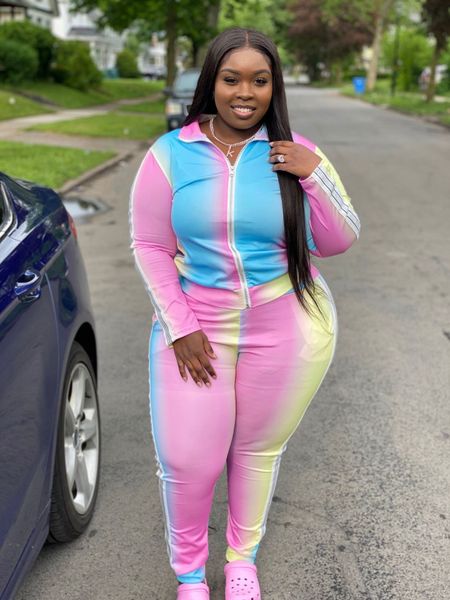 

women's plus size pants 5xl clothing autumn polo gradient print long sleeve trousers patch work casual sport's set oversized 23070, Black
