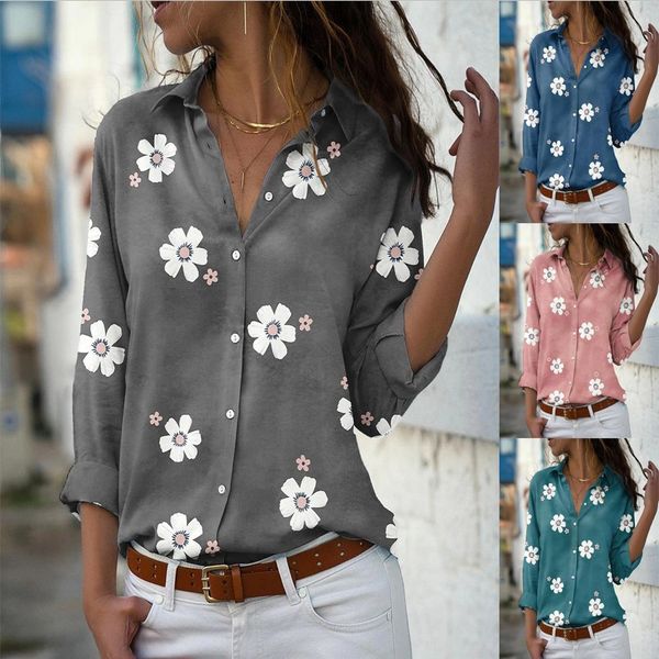 

autumn women's shirts flower print long sleeve shirt female casual blouses, White