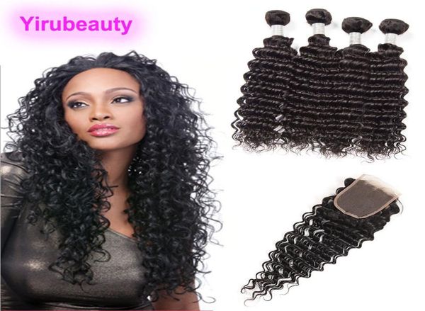 

brazilian virgin hair 4 bundles with 4x4 lace closure deep wave 5 pieceslot lace closure baby hair extensions 1028 inch3742920, Black;brown