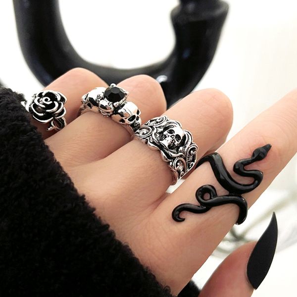 

bulk lots 20pcs gothic snake rose vintage rings for women antique silver plated metal mix design punk party gift finger jewelry wholesale, Golden;silver