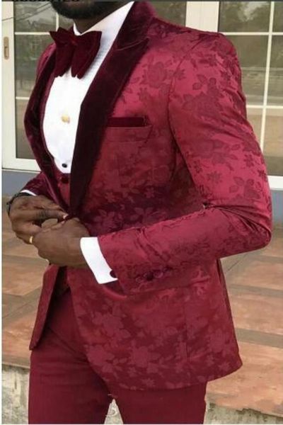 

burgundy jacquard groom tuxedos shawl lapel groomsmen mens wedding dress excellent man jacket blazer business suitjacketpantsve5618288, Black;gray