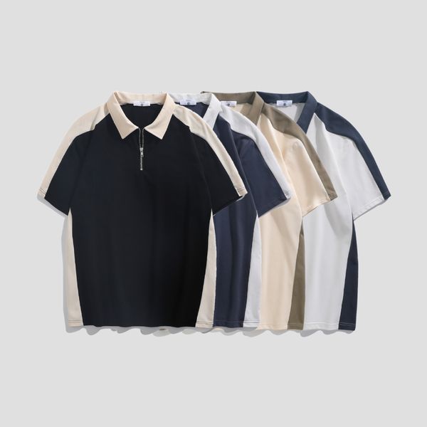 

designer men's casual summer contrast business short sleeve zipper half pullover polo shirt asian size m-xxxl, White;black
