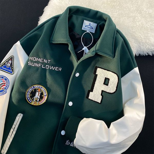 

mens jackets american retro trendy brand jacket male trend ins spring and autumn couple outfit color matching label baseball jackets 230705, Black;brown