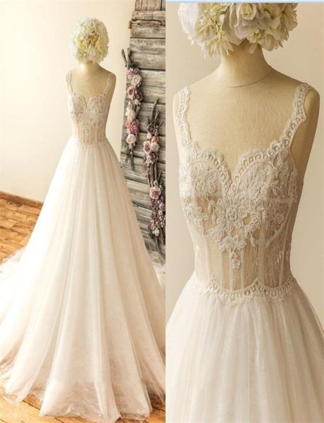 

princess corset wedding dress vcut back a line summer beach lace straps bridal gowns real po formal dresses1868486, White