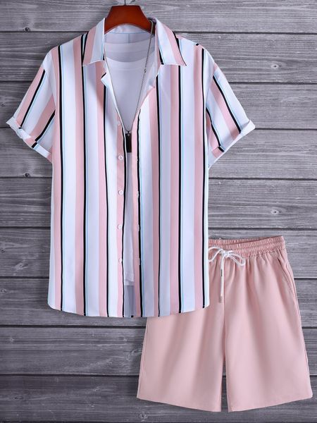 

mens tracksuits men random striped shirt solid shorts without tee 230706, Gray
