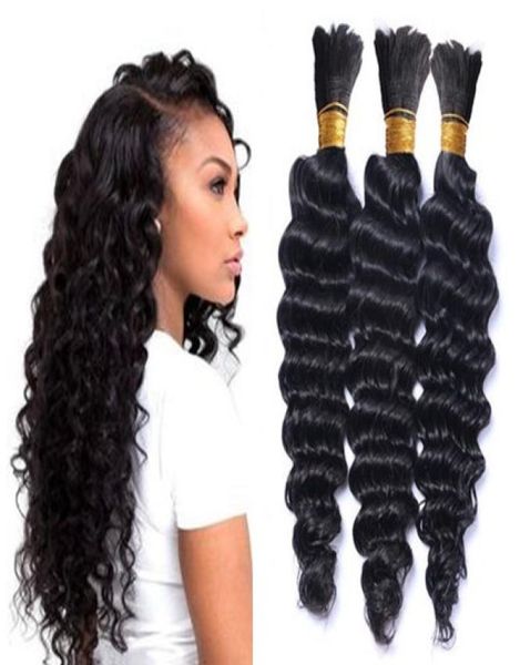 

deep curly hair bulk 3pcs natural black human bulks hair for braiding no weft 8a grade5541428