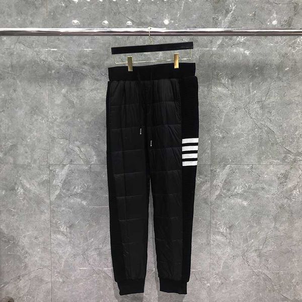 

men's pants tb thom trousers men's winter down pants side edge white 4-bar stripe design lattice sweatpant cotton-padded patchwork, Black