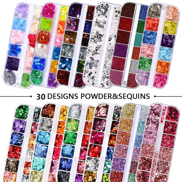 

nail glitter 12 gridsset mixed size nail glitter flakes 3d sequins paillette powder charm nail art decoration manicure tools ct0120 230705, Silver;gold