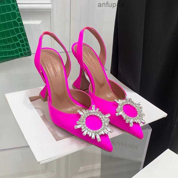 

amina muaddi sandals 9.5cm comfortable goblet heel rhinestone sunflower buckle spring and summer women shoes fashion leather bottom banquet, Black