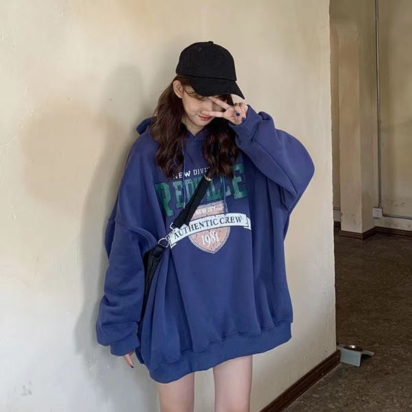 

womens hoodies sweatshirts hooded korean fashion sweater warm fleece grey pink winter loose casual oversized printed 230705, Black