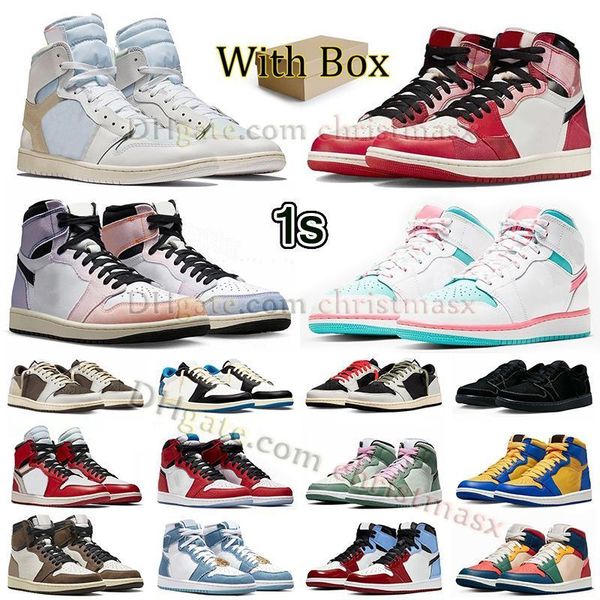 

basketball shoes with box jumpman 1 mid white pink green soar mens womens sneakers j1 low 1s high og offfw white skyline spider verse denim