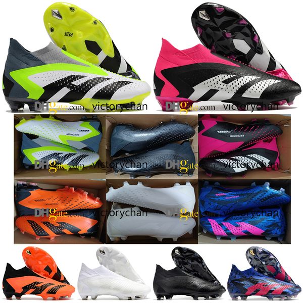 

gift bag quality soccer boots predator accuracy fg laceless high ankle mens football cleats firm ground soft leather soccer shoes outdoor tr, Black