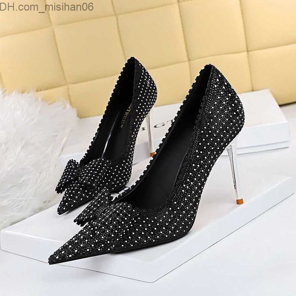 

dress shoes bigtree shoes rhinestone bow women's pump fashion princess shoes wedding shoes slim high heels shoes luxury party shoes met, Black