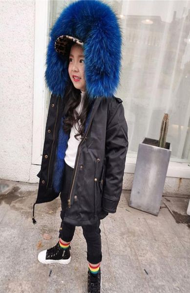 

children leather fur jacket boys girls parka long faux fox fur liner kids winter warm coat my love from the star same design2433914, Blue;gray