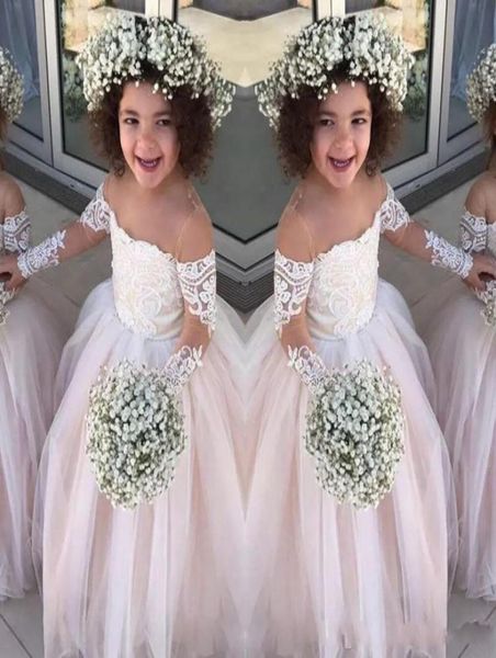 

lace sheer long sleeves little girls pageant gowns tulle ball gown flower girl dresses for wedding baby birthday party dress 384726, White;blue