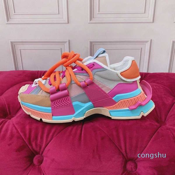 

casual shoes mixed color genuine leather women fashion patchwork patform wedges hight increasing lace up female runnung shoe designer, Black