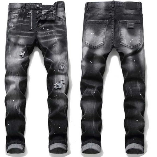 

men more badge slim fit jeans straight leg washed fashion designer sreetwear painted biker men's denim pants trousers big size 896 x7d4, Black