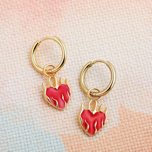 

stud red heart pendant charm hoop earrings for women punk stainless steel small circle huggie hoops fashion jewelry gift 230706, Golden;silver