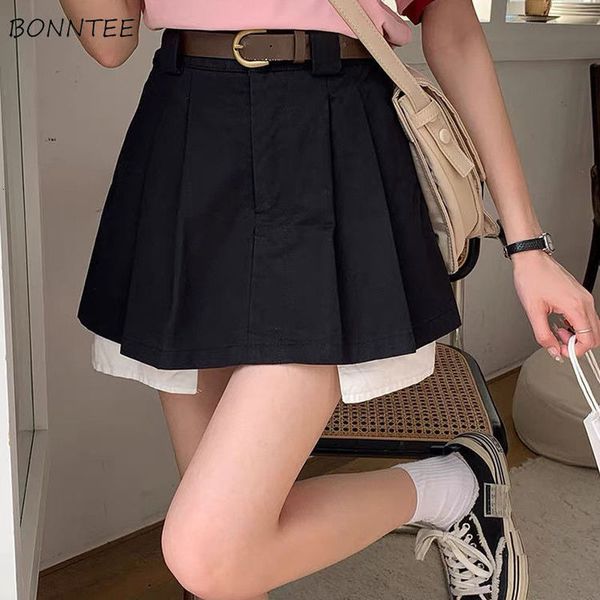 

skirt with lining arrival elegant chic fit feminine simple high waist casual basic trendy daily pleated design cozy 230705, Black