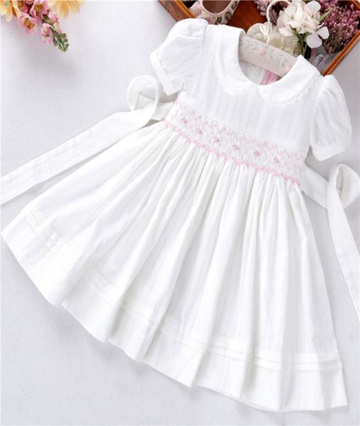

summer baby girls dresses white smocked handmade cotton vintage wedding kids clothing princess party boutiques children clothes y21361625, Red;yellow