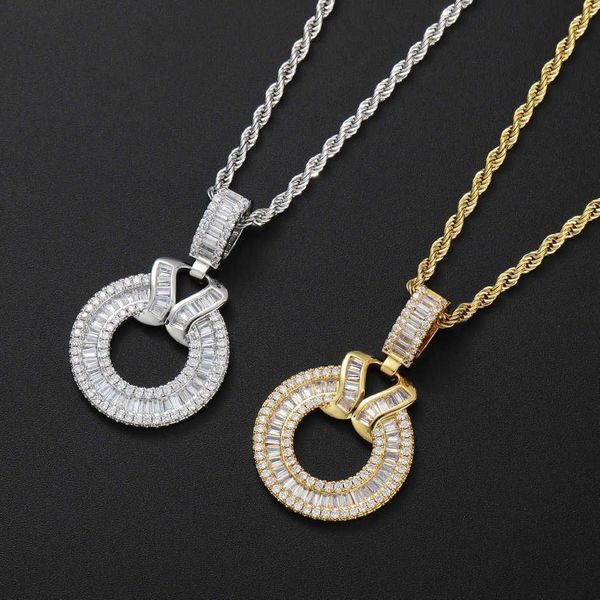 

gzw jewelry hip hop circular hollow pendant necklace for couples mens inns copper set cubic zircon cz stone iced out full diamond baguette n, Silver