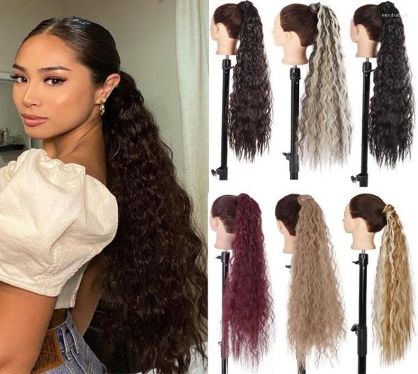 

synthetic wigs 34inches wavey long natural hair ponytail wrap around clip in piece curly pony tail for woman fake kend229231983, Black