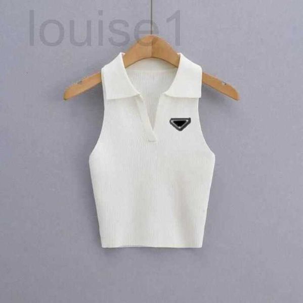 

women's knits & tees designer pr-a summer white women t-shirt crop embroidery shoulder black tank casual sleeveless backless shirts lu