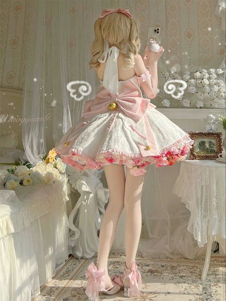 

basic casual dresses lolita pink maid dress japanese sweet women kawaii role play costume halloween party cosplay anime clothing 230705, Black;gray