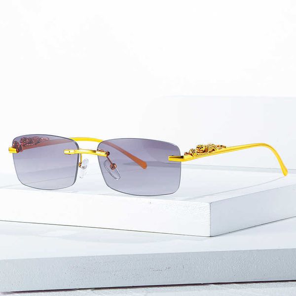 

fashion carti sunglasses 2023 new metal leopard head frameless men's women's square glasses with original box, White;black