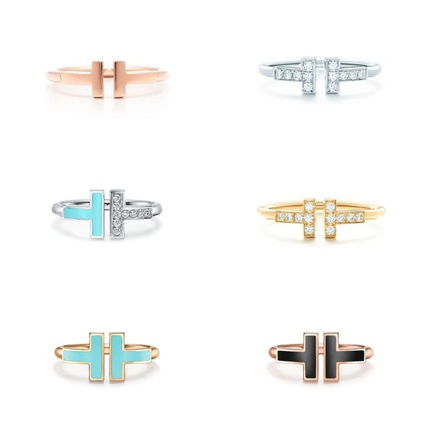 

designer branded luxury ring new double t-shaped opening 925 sterling silver fashion women's jewellery ring
