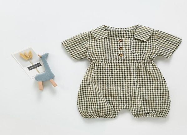 

rompers vintage gingham boys and girls romper summer short sleeve infant baby jumpsuit clothes breathable linen cotton toddler out3173799, Blue