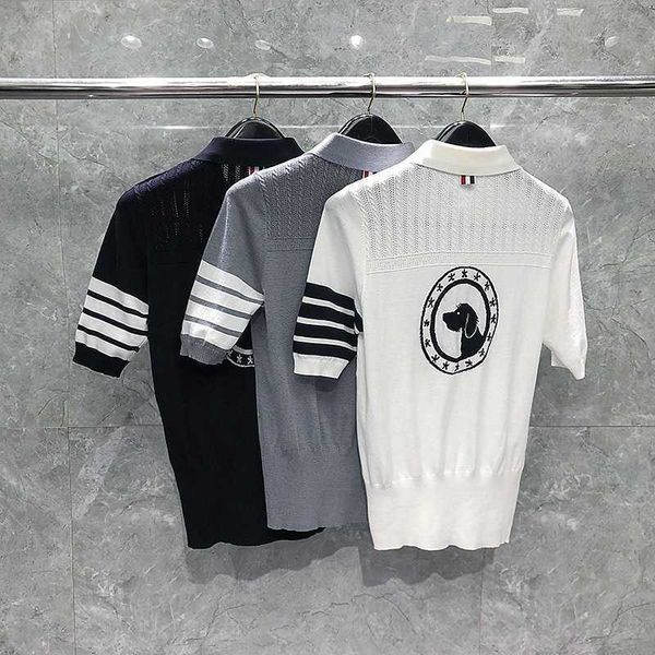 

tb thom summer clothes ice silk short sleeves t-shirts knit puppy printed designer women clothing casual, White